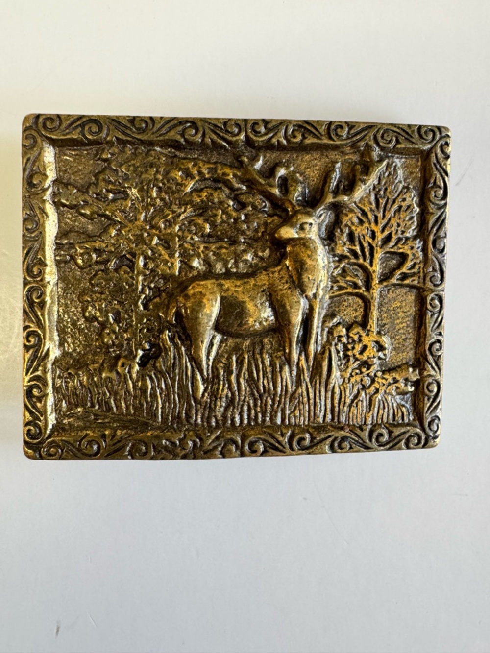 Vintage 1975 Dezy Denver Solid Brass Belt Buckle. Deer Wildlife Western